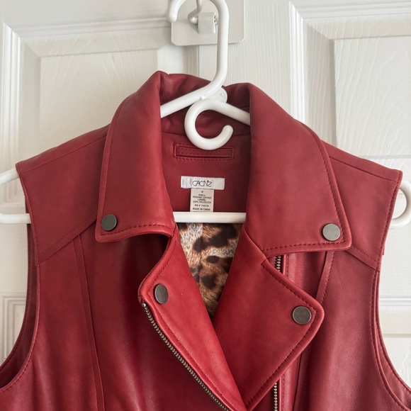 Vintage Cache Leather Motorcycle Vest, Red, M - Picture 3 of 6